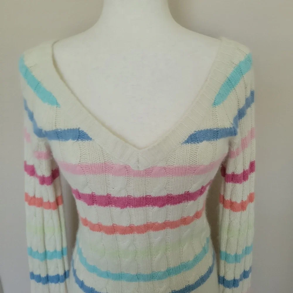 Vtg Aeropostale Fisherman Rabbit Hair Blend Striped Sweater Size M Preppy Pastel